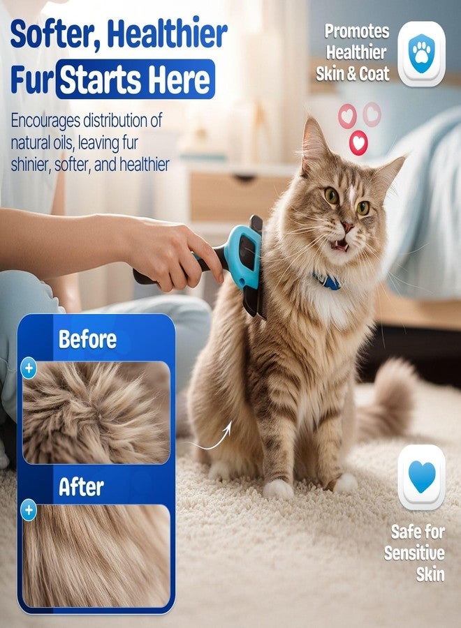 Flexzion Deshedding Dog Brush for Short Haired Dogs & Cats - Stainless Steel Dog Brush for Shedding Short Hair Pets Small, Medium, & Large - Professional Pet Grooming Comb Tool w/Safety Blade, Blue - Image 4